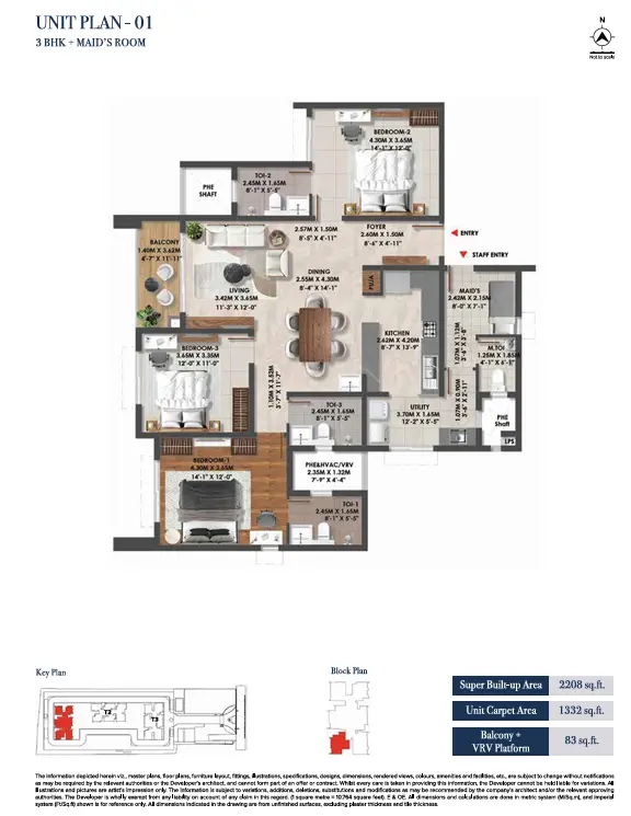 Brigade Altius 3 BHK Floor Plan